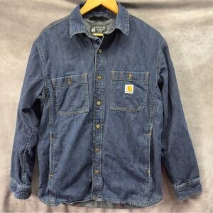 Carhartt Denim Jean Lined Snap Front Shirt Jacket Size Medium Relaxed Fit